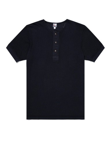 Sunspel x Nigel Cabourn Mesh Henley T-Shirt Navy rembourrage situé sous