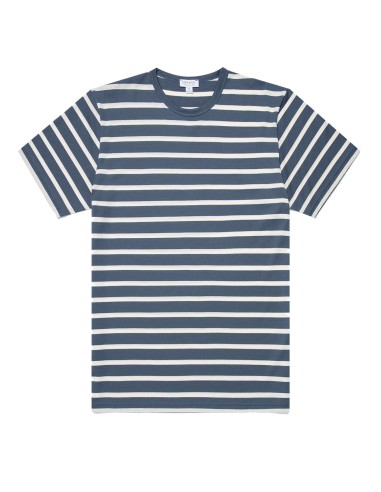 Sunspel Classic T-shirt Slate Blue / Ecru Breton Stripe pas cher chine