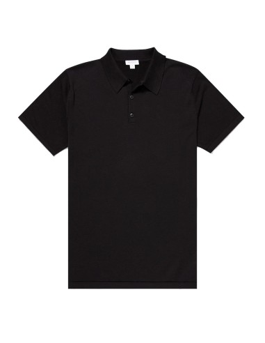 Sunspel Sea Island Cotton Polo Shirt Black pas cher 