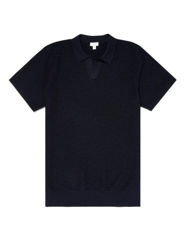 Sunspel Open Textured Polo Shirt Navy paiement sécurisé