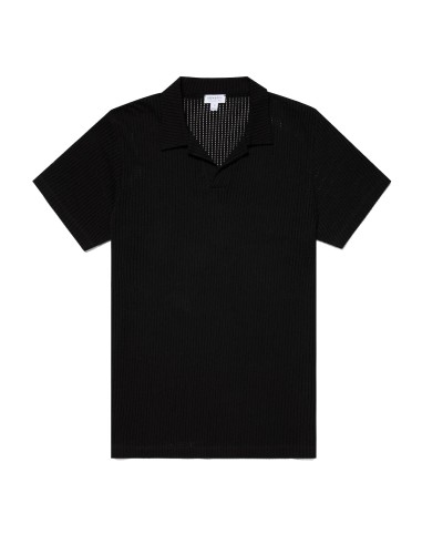 Sunspel Linear Mesh Polo Shirt Black soldes